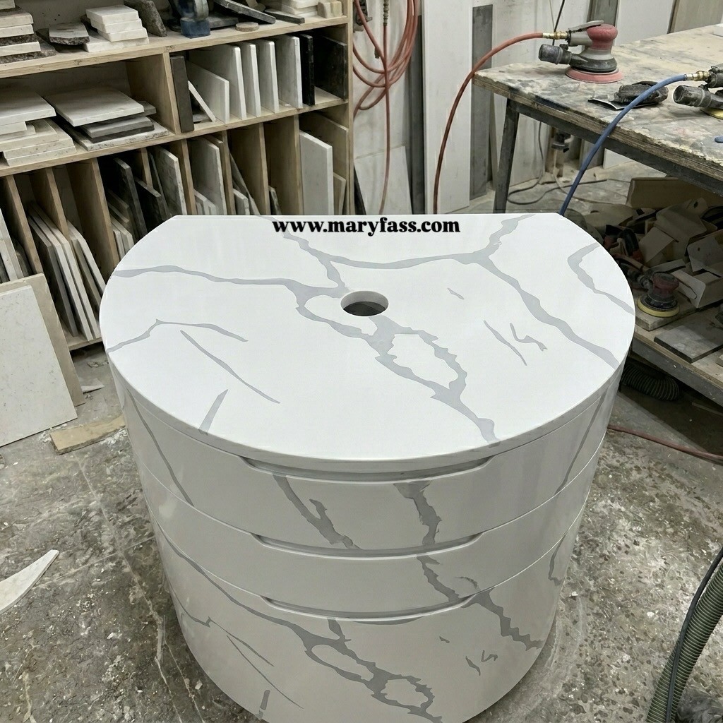 Geradon Calacatta marble-patterned solid surface bathroom vanity